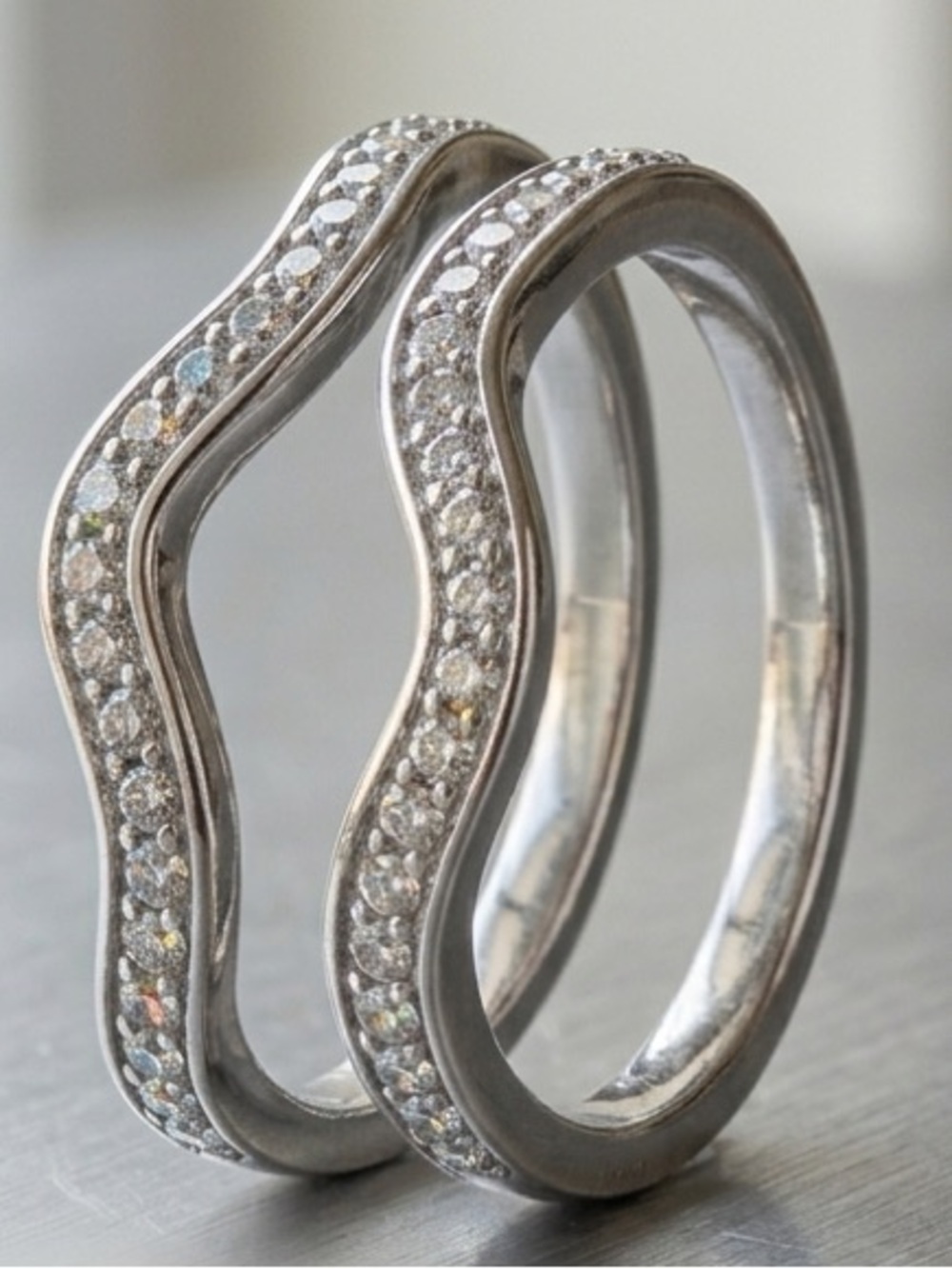Pave Wave Stackable Rings 6 CZ/Rhodium NEW